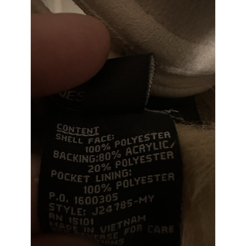 Jones NY Faux Suede Fur Coat Sz L Golden Tan Hooded Plush Reverse Jacket Mob Y2k - Picture 10 of 13